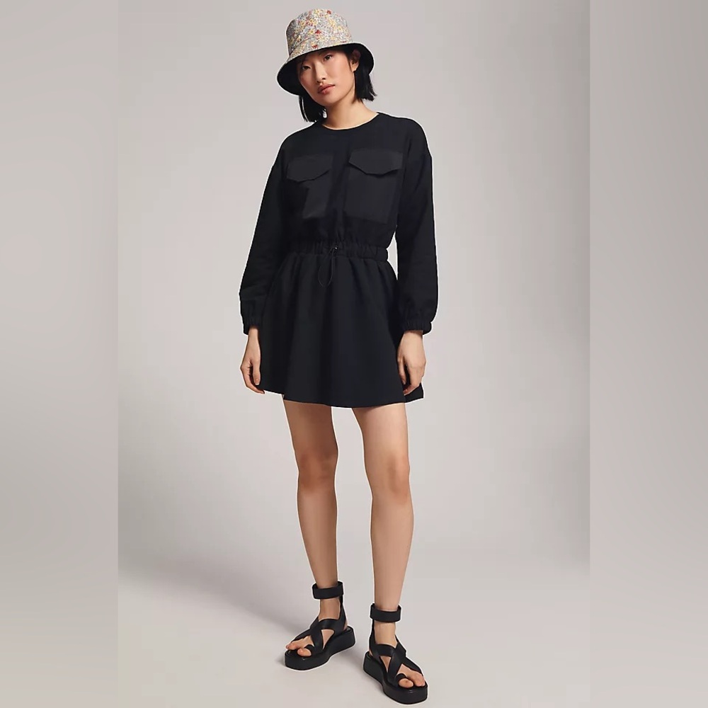 DAILY PRACTICE by ANTHROPOLOGIE Utility Patch-Pocket Mini Dress Black Size M